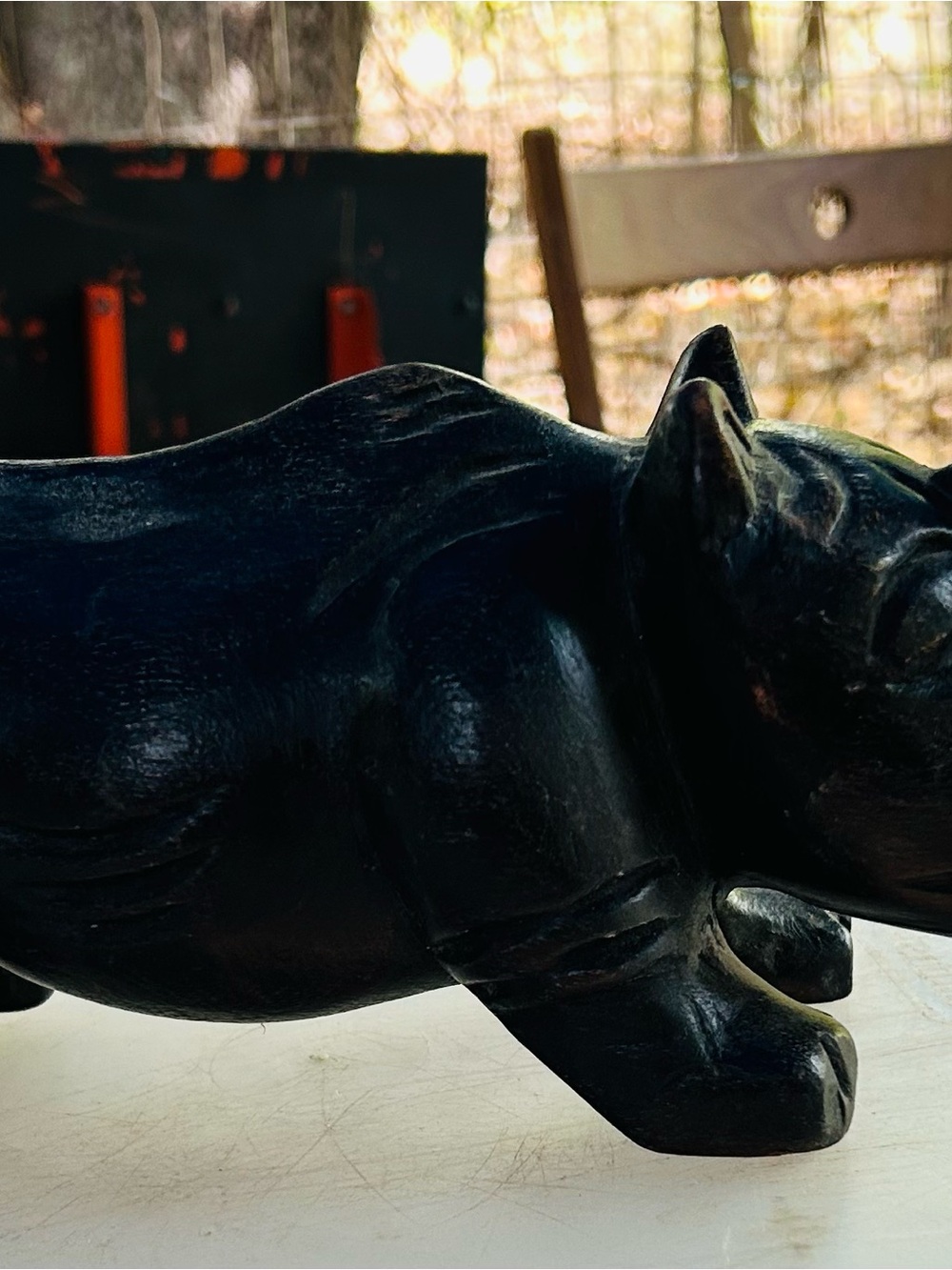 Black Carved Rhino Accent Sculpture - Home Accents